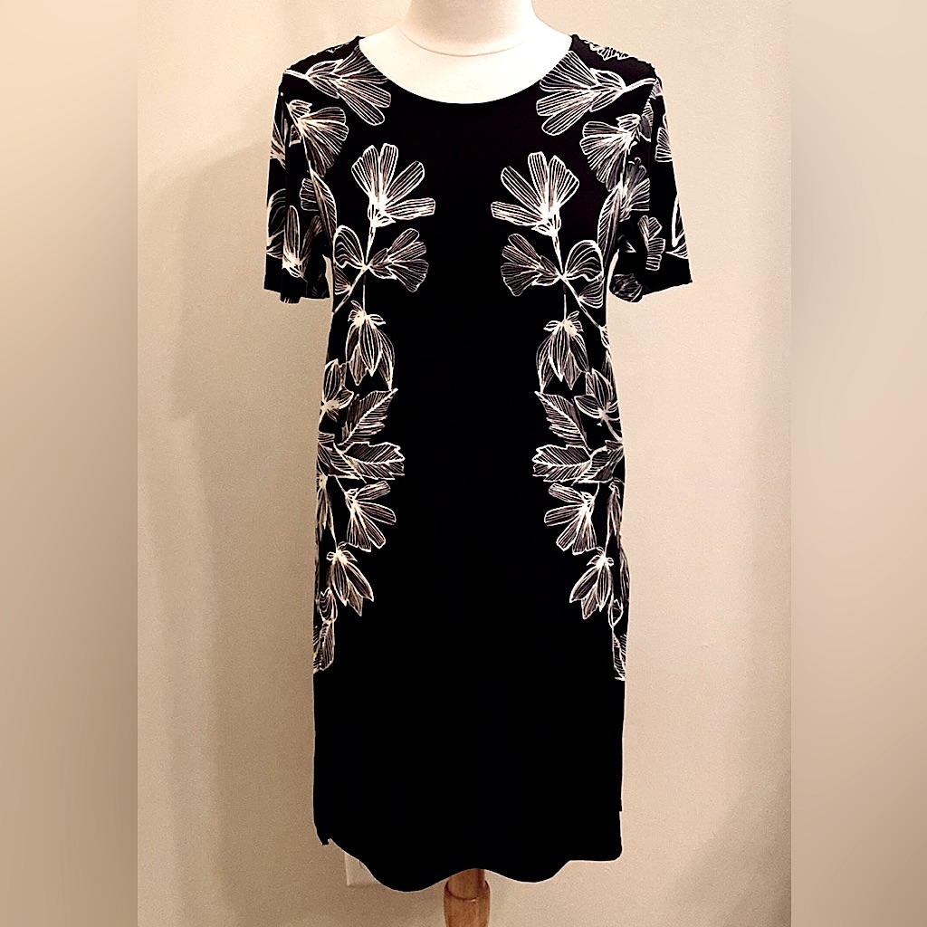 Calvin Klein Black White Blossom Floral S Bohemian Cocktail Wedding Church Dress